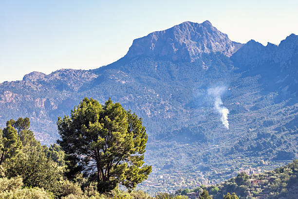 Scenic view at a mountain valley with a village in Mallorca