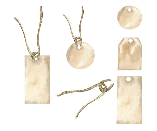 istock Paper blank tag watercolor set. Hand drawn isolated white vintage labels illustration, hang tags different shape on ropes for icons,badget,banner design.Collection with individual elements 2210668693