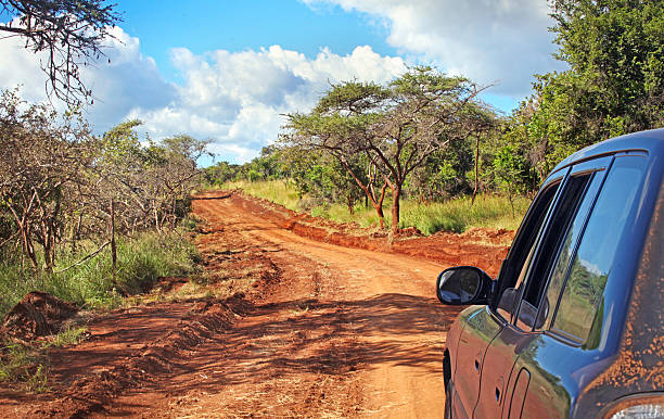 Car on the rough road at Akagera national park
