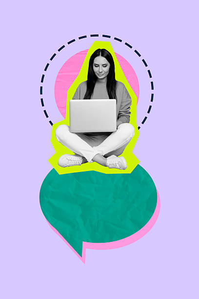 istock 3d sketch image vertical collage of happy girl sit bubble communication type laptop chat communication speech dialogue phrase 2210679587