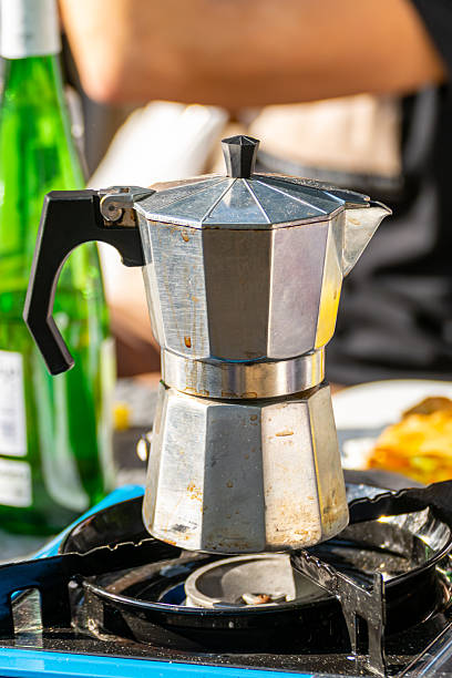 istock Making coffee with a Moka Pot outdoors. 2210682507