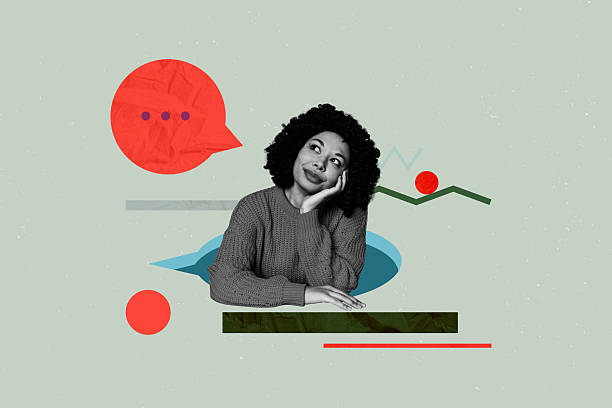 istock Creative full artwork collage of happy girl stand bubble communication icon chatterbox conversation speech phrase monologue 2210683047