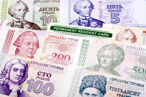 istock American permanent resident card on Transnistrian ruble 2210685285