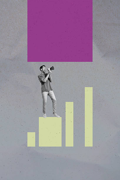 istock Composite collage of person stand big graphs under square shape on grey background 2210686316