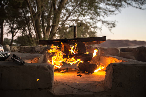 istock Outdoor campfire and grill getting ready for bbk 2210686897