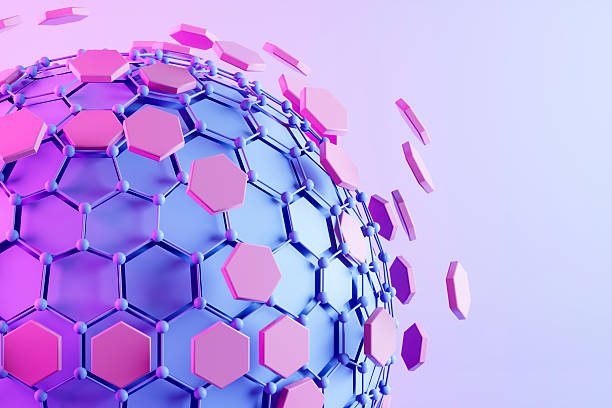Futuristic Global Technology Background, Abstract Hexagonal Sphere with Neon Lighting stock photo