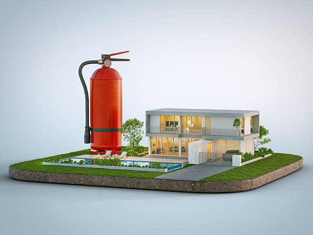 Home or property protection concept. 3d illustration of residential building exterior.