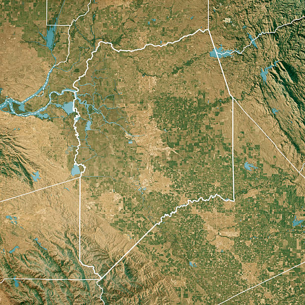istock San Joaquin County CA Satellite Topographic Map 3D Render True Color Border 2210693947