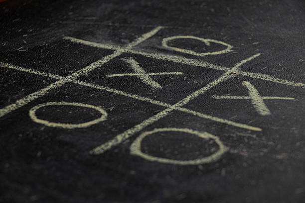 istock Children's game tic-tac-toe drawn on a school blackboard, play 2210700068