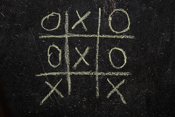 istock Children's game tic-tac-toe drawn on a school blackboard, play 2210700207