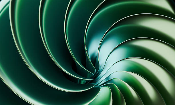 istock 3D Green Metallic Spiral Abstract Art - Fluid Motion Background Design 2210710757