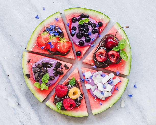 Watermelon pizza with fruity toppings