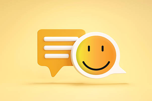 istock Speech bubble with good feeling emoji on yellow background. 2210715205