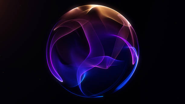 istock Abstract glowing sphere with neon light waves on black background. Futuristic energy flow, vibrant colors, tech and science style. Perfect for digital art or modern technology. 2210716718
