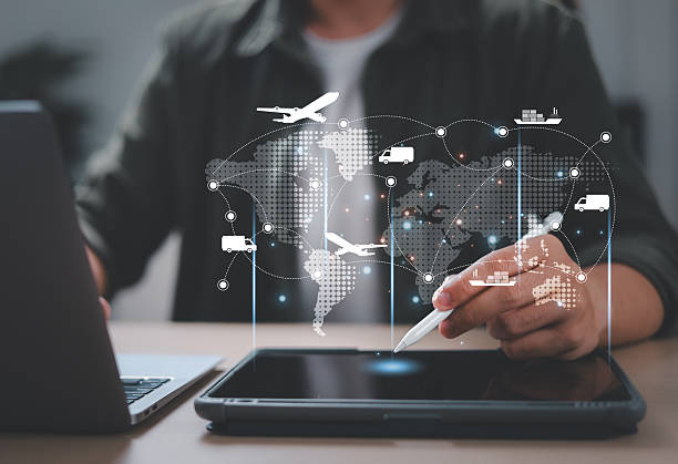 istock Managers use digital tablets to manage smart warehouses for overseas exports, digital inventory control, smart logistics, future transportation innovation 2210719169