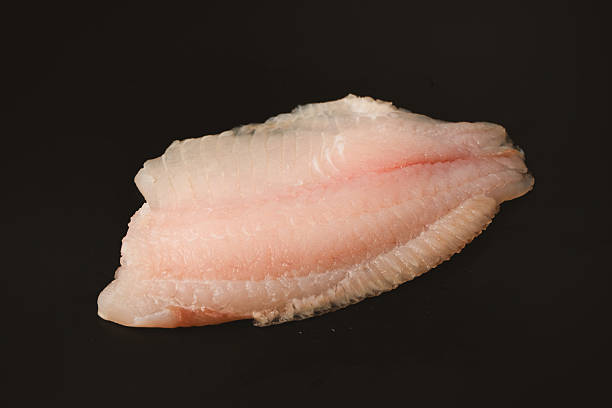 istock Fresh tilapia fillet on black background, top view. 2210720239