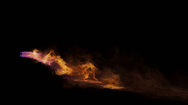 istock Burning Fire Flamethrower use black background 2210725914