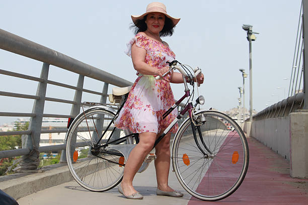 relax enjoy summer short dress positive emotions hat bicycle wind
