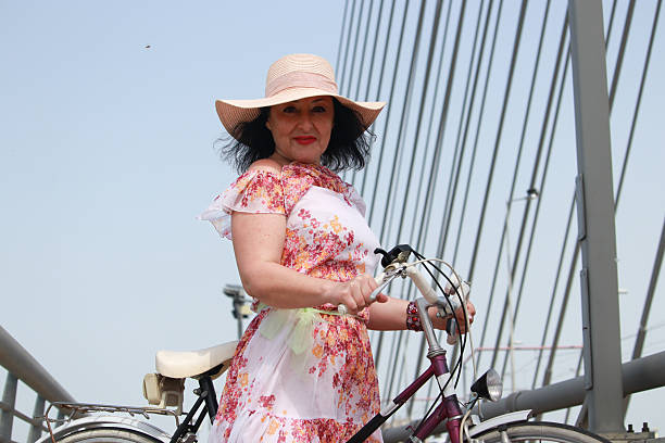 relax enjoy summer short dress positive emotions hat bicycle wind