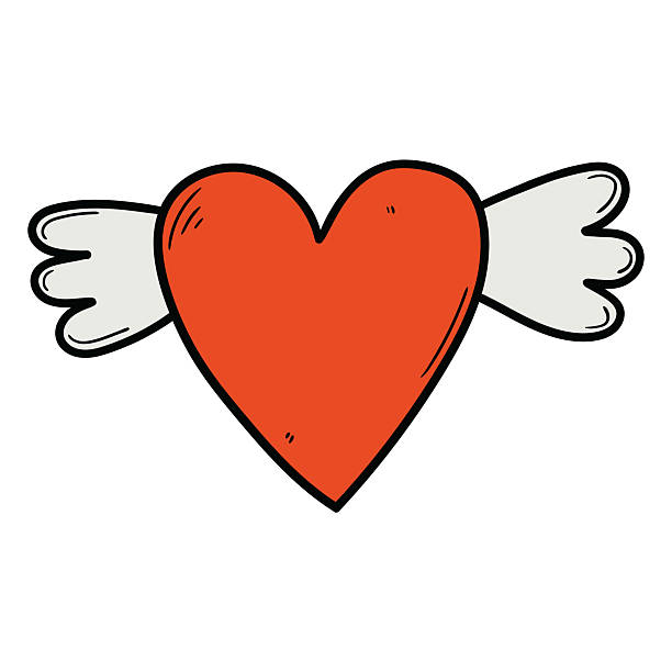 Hand drawn cartoon red heart with wings on white background. Hand drawn cartoon red heart with wings isolated on white background. Vector illustration. clip art of a cupid free stock illustrations