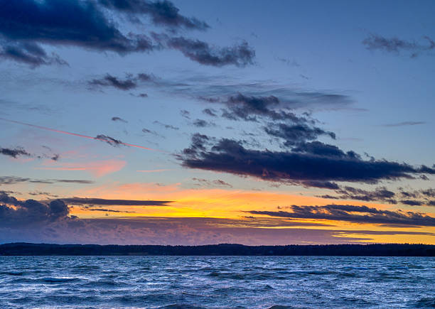 Evening light with dramatic clouds, Lake Starnberg, Upper Bavaria, Bavaria, Germany, Europe