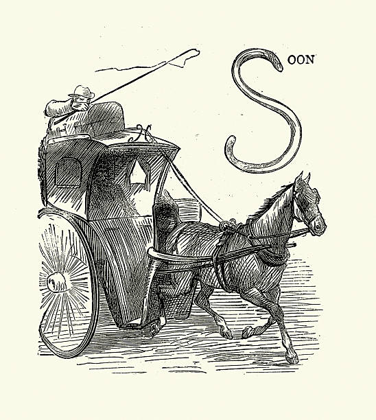 Horsedrawn cab, Vintage illustration frin Black Spirits and White, by Francis Eleanor Trollope, 1870s