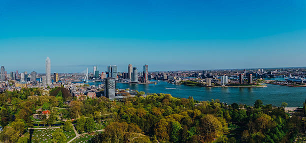 istock High angle view of buildings against clear blue sky 2210742813