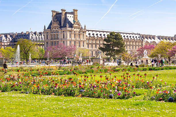 Paris, France - 06 April 2025: Tuileries gardens in spring