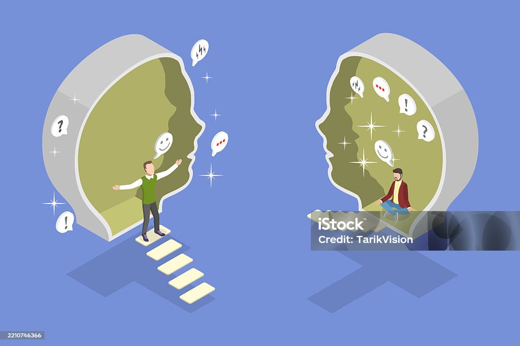 Extrovert Personality Vector 3d Isometric Flat Vector Illustration Of Introvert Vs Extrovert Stock ...
