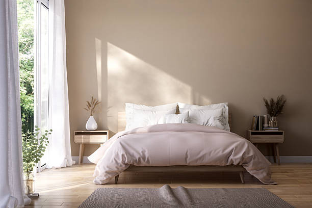 istock Modern contemporary style beige bedroom with nature view 3d render 2210758483