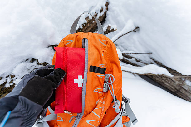 istock A determined individual stands in thick snow, confidently holding a reliable backpack with a stocked first aid kit, ready for any emergencies during their winter adventure 2210761446