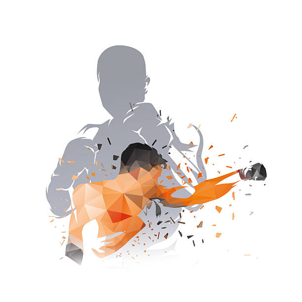 istock Boxer, fighter logo, boxing sport isolated vector illustration, double exposure collage 2210763363