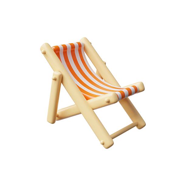 istock Wooden deck chair with orange white striped fabric 3D vector icon, beach chaise longue for summer relaxing sunbathing 2210764382