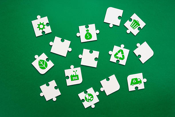 istock Sustainability Puzzle Pieces on Green Background 2210767840
