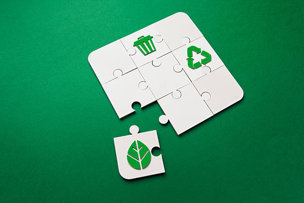 istock Green Solution Puzzle with Environmental Icons on green background 2210767862