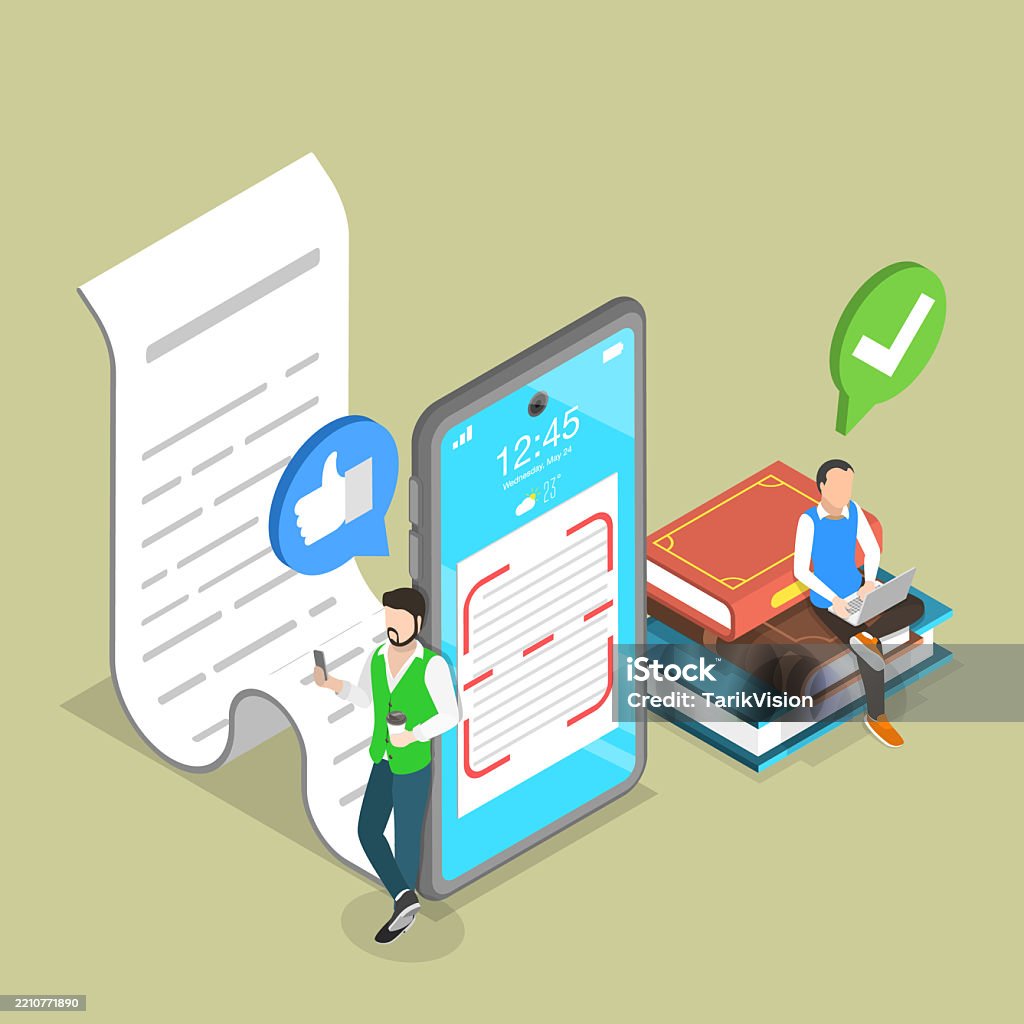 Text Scanning Analysis 3d Isometric Flat Vector Illustration Of Text Scanning Recognition ...