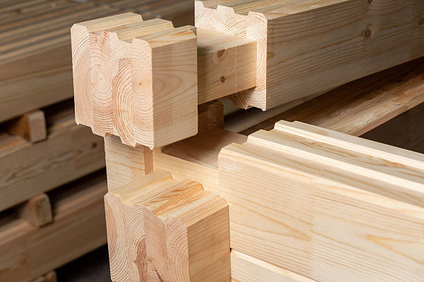 istock Set of glued pine wood timbers. 2210772070