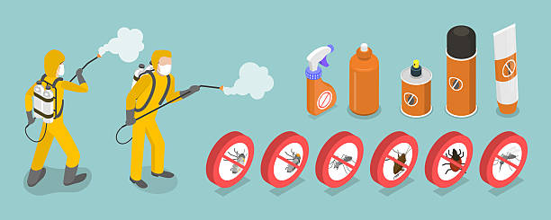 3D Isometric Flat Vector Illustration of Disinfection Service 3D Isometric Flat Vector Illustration of Disinfection Service, Safe And Healthy Environment office fogging stock illustrations