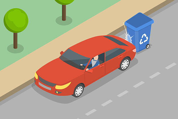 3D Isometric Flat Vector Illustration of Car Driving Tips 3D Isometric Flat Vector Illustration of Car Driving Tips , Rules For Driving and Parking Outdoors curb stock illustrations