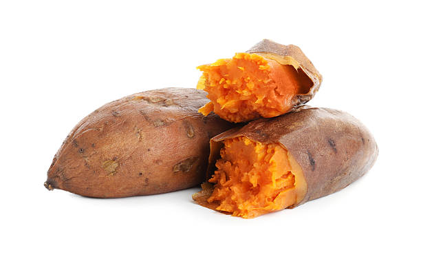 istock Tasty cooked sweet potatoes isolated on white 2210778345