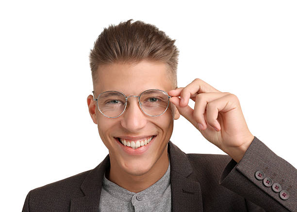 Handsome young man with stylish haircut on white background