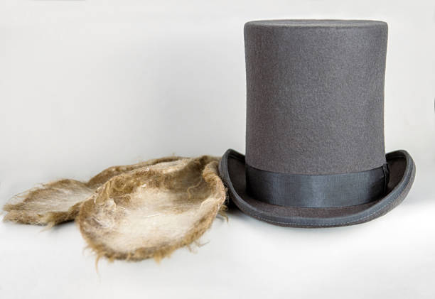 Felted  ears on a top hat.  White rabbit or march hare hat. Bunny ears attached to the top hat on wooden stand. Hatter Headdress for Alice in wonderland.