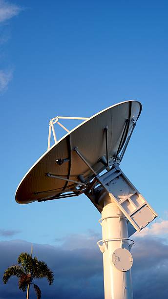 istock Large aerospace radar antenna pointing at the blue sky 2210789562