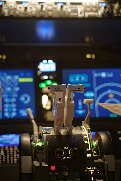 istock Throttle and Flight Instrumentation Inside of a Passenger Jet Cockpit 2210790038