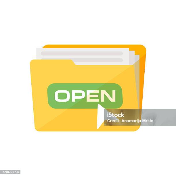 Open File Folder With The Word Open And A Cursor Hovering Over It Stock ...