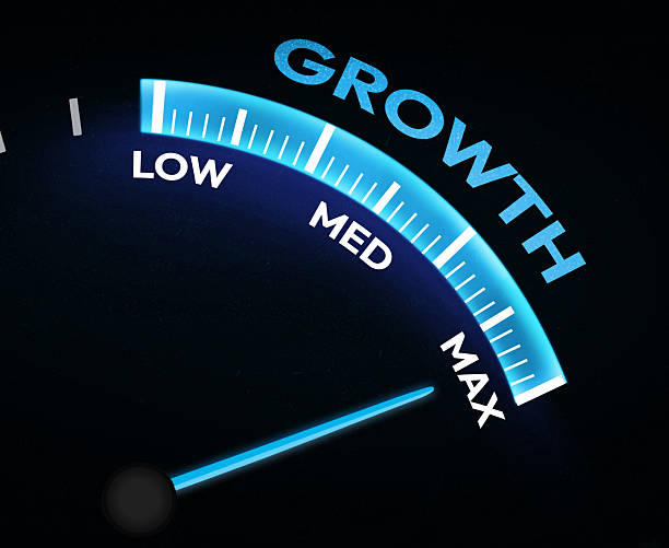 istock Maximum growth in business concept background with needle showing on the speedometer. Business growth, increase, modern 2210792968