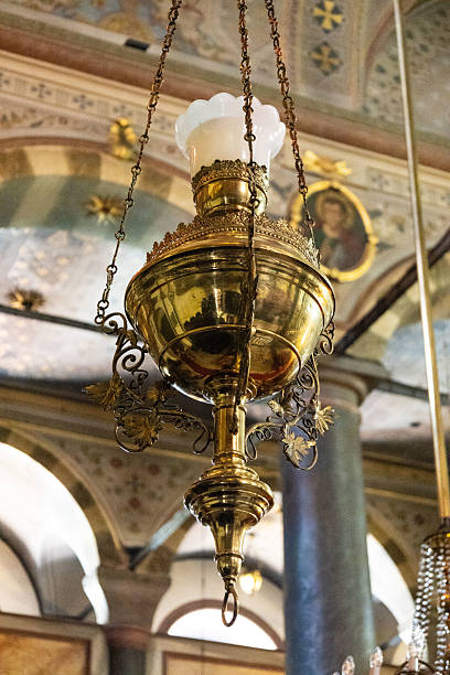 istock Antique Brass Oil Lamp in Historical Interior 2210793494