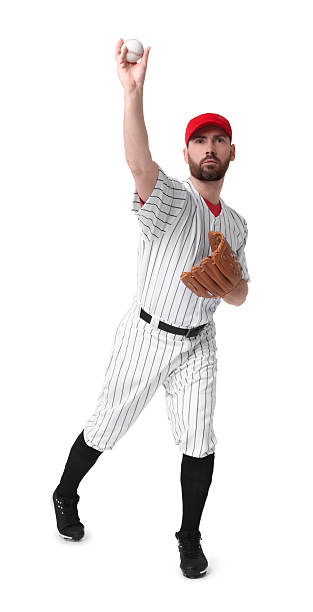 istock Baseball player throwing ball on white background 2210803423