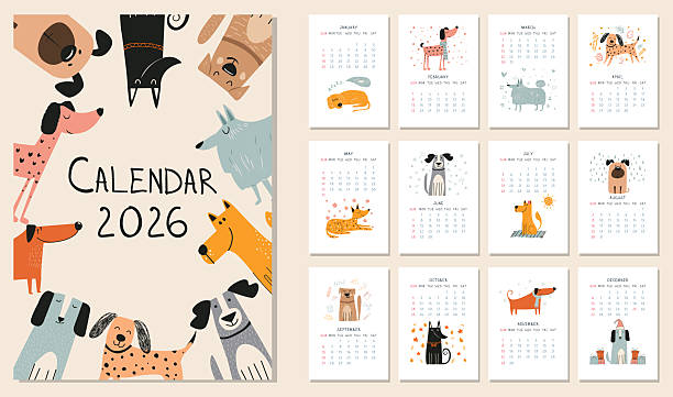 Cute 2026 Dog Calendar Monthly Template Featuring Funny Handdrawn Puppy Cute 2026 Dog Calendar Monthly Template Featuring Funny Hand Drawn Puppy For Each Month 