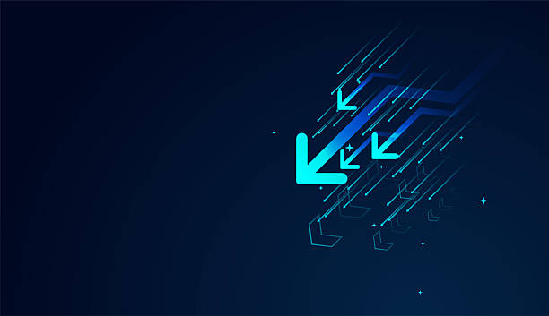 istock Moving dow of arrows surge diagonally, symbolizing acceleration, breakthrough down on dark blue, a futuristic falling arrows of trends, vector illustration 2210818086